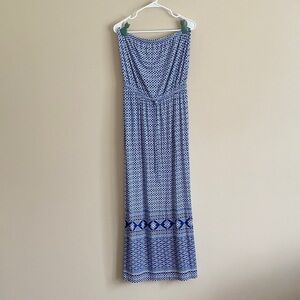Old Navy Strapless Blue Patterned Maxi Dress